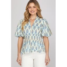 She + Sky She + Sky Puff Sleeve Woven Print Top