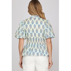 She + Sky She + Sky Puff Sleeve Woven Print Top