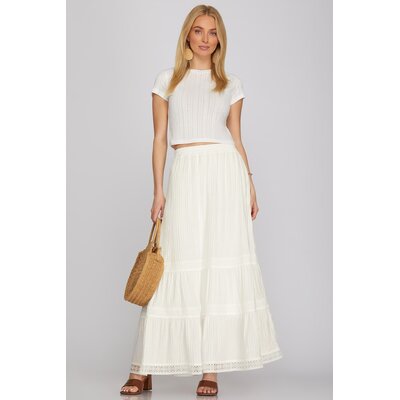She + Sky Woven Tiered Trim Lace Maxi Skirt