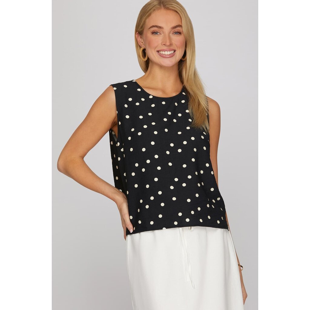 She + Sky She + Sky Sleeveless Woven Polka Dot Print Top