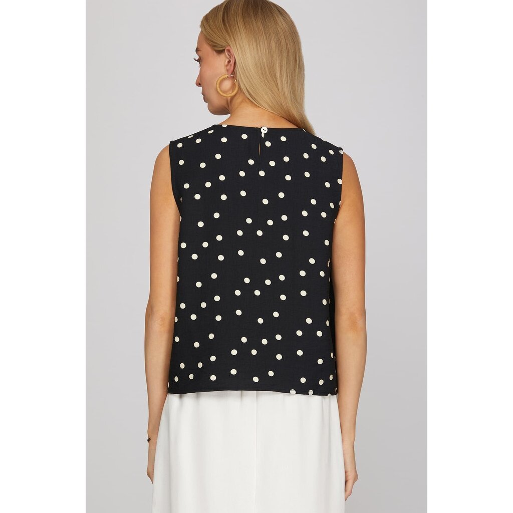 She + Sky She + Sky Sleeveless Woven Polka Dot Print Top