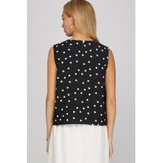 She + Sky She + Sky Sleeveless Woven Polka Dot Print Top