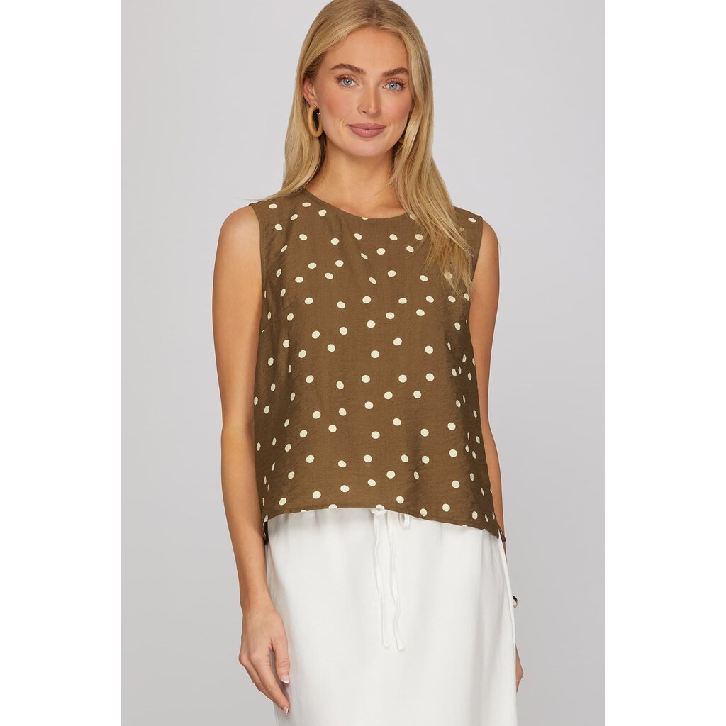 She + Sky She + Sky Sleeveless Woven Polka Dot Print Top