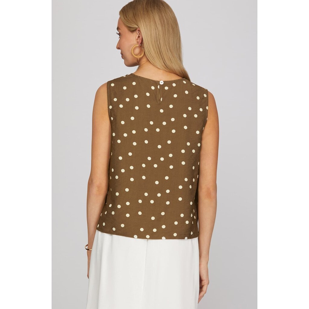 She + Sky She + Sky Sleeveless Woven Polka Dot Print Top