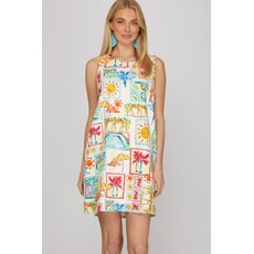 She + Sky She + Sky Sleeveless Woven Print Mini Dress
