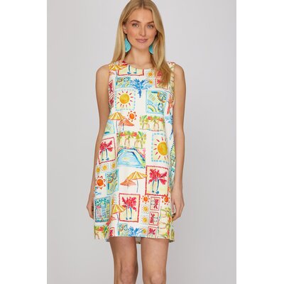 She + Sky Sleeveless Woven Print Mini Dress
