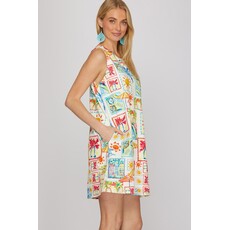 She + Sky She + Sky Sleeveless Woven Print Mini Dress