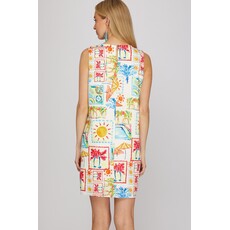 She + Sky She + Sky Sleeveless Woven Print Mini Dress