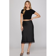 She + Sky She + Sky Lace Hem Polka Dot Print Midi Skirt