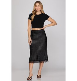 She + Sky Lace Hem Polka Dot Print Midi Skirt