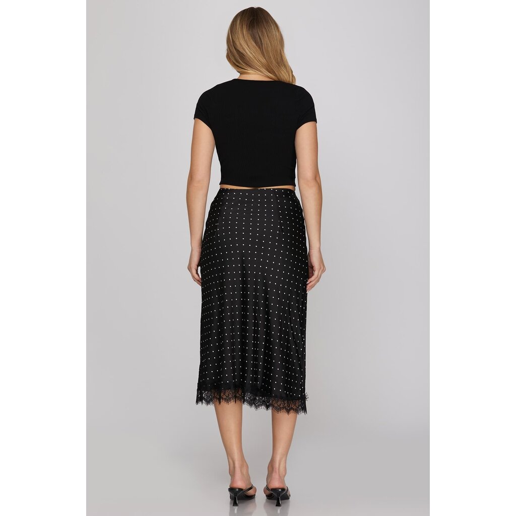 She + Sky She + Sky Lace Hem Polka Dot Print Midi Skirt