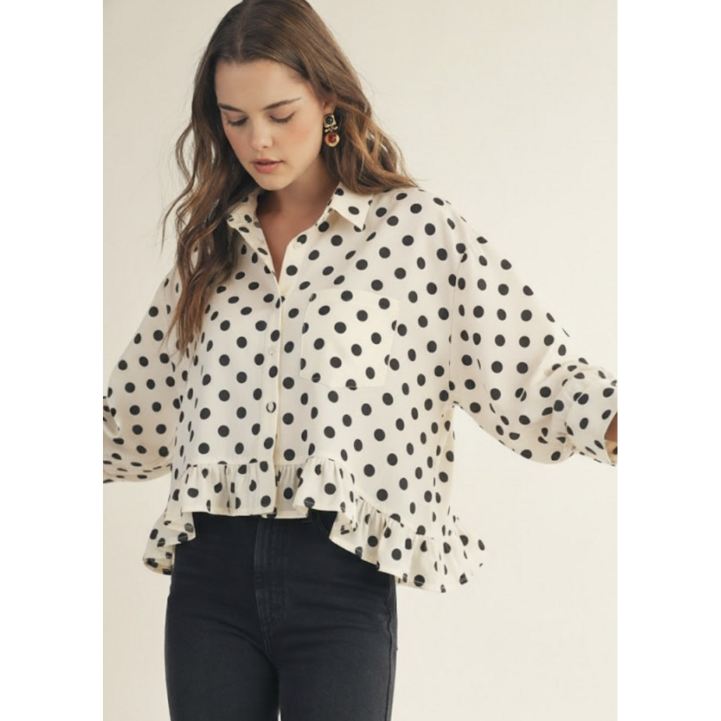 LovLov LovLov Polka Dot Ruffled Shirt Top