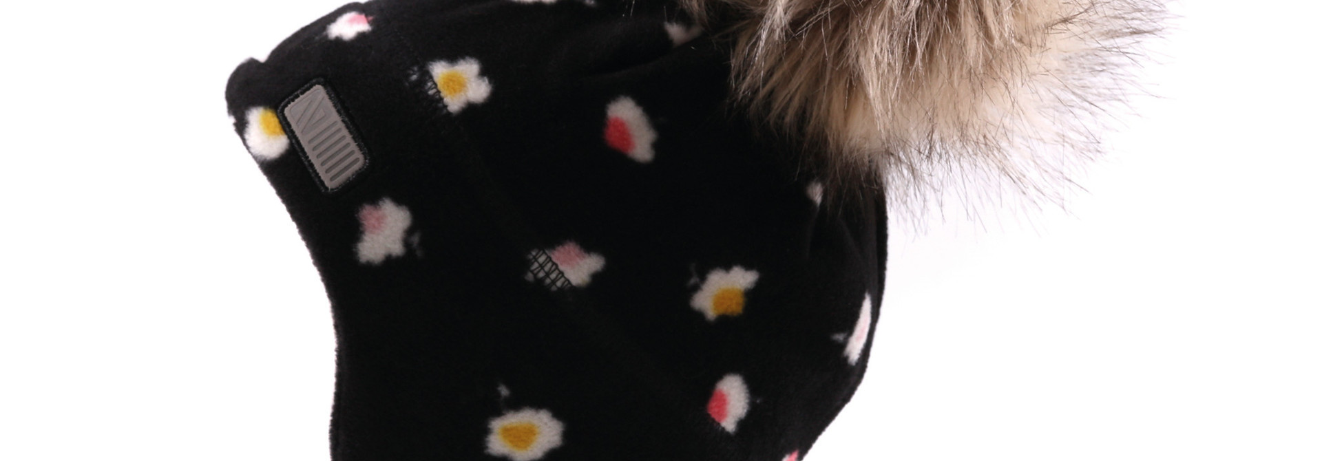 Tuque bébé en polar avec oreilles Noire fleurs