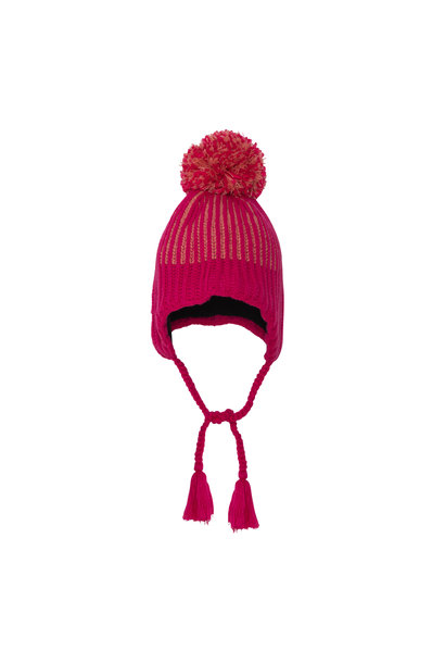 Tuque à oreilles en tricot - 2X2 FUCHSIA