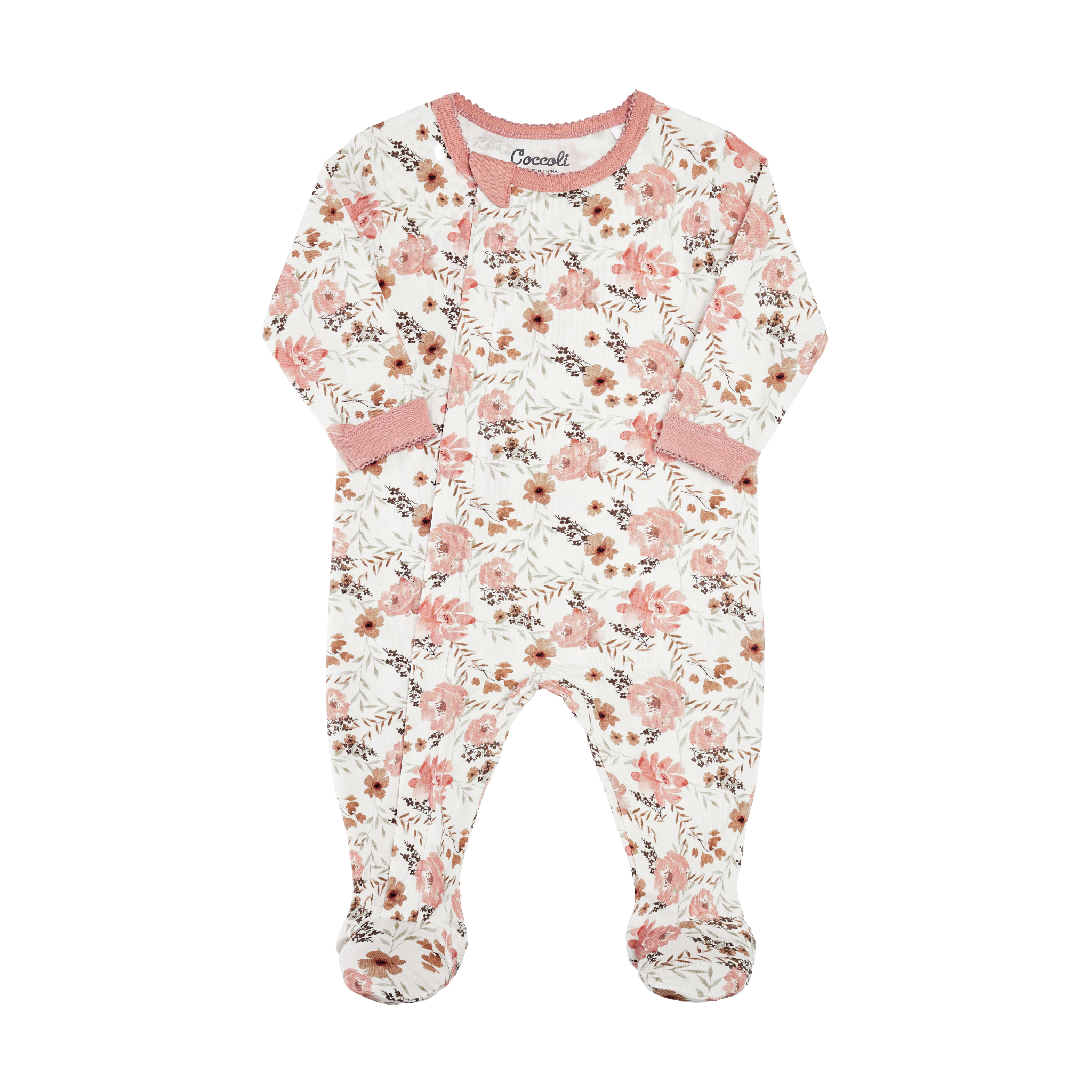 Pyjama à Zipper en Cotton-Modal - CRÈME FLORALE-1