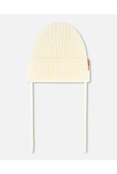 Bonnet en tricot avec cordons - CRÈMEUX