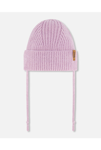 Bonnet en tricot avec cordons - ORCHIDÉ