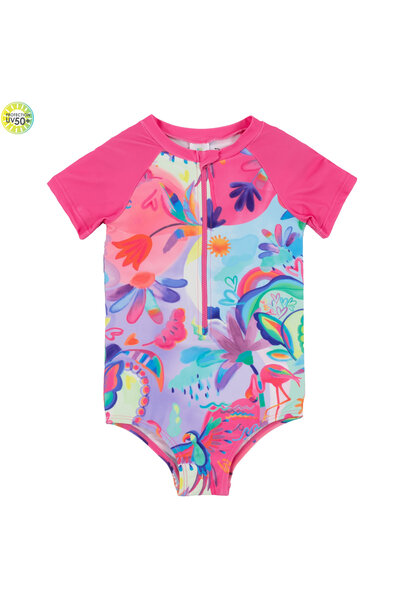Maillot UV une-pièce RASHGUARD - FLAMANT ABSTRAIT