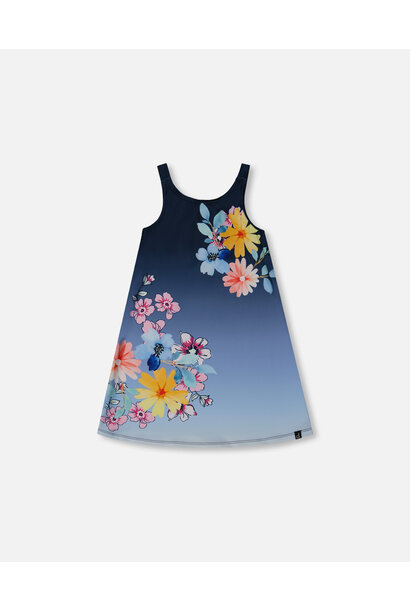Robe de plage maillot - FLEURS INDIGO