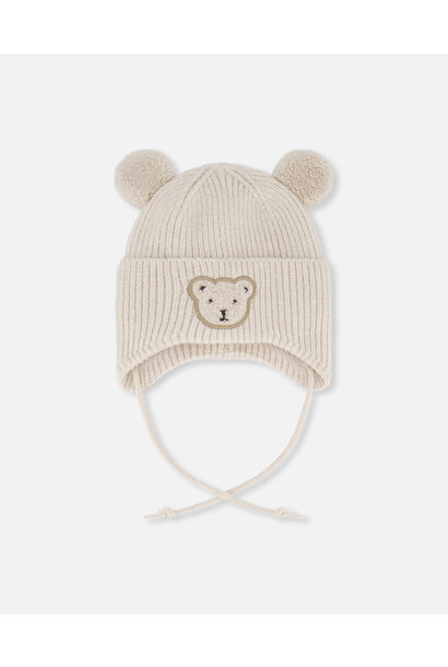 Tuque d'hiver en tricot avec oreilles MINI - OURSON CRÈME