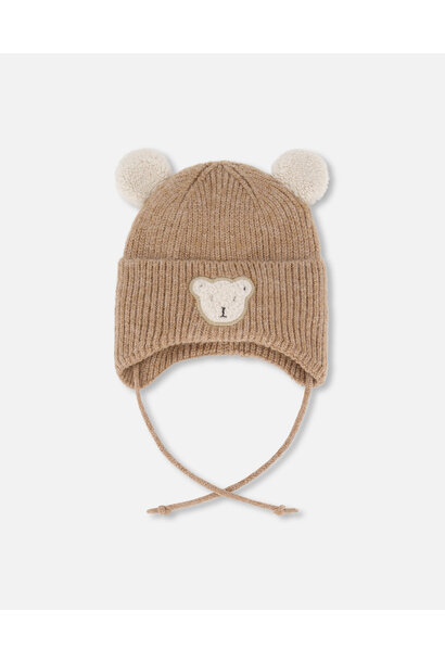 Tuque d'hiver en tricot avec oreilles MINI - OURSON BRUN