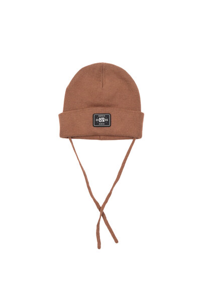 Tuque en tricot avec cordons MINI - TOBACCO