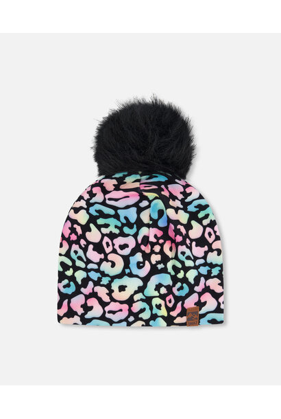 Bonnet en jersey avec pompom - LÉOPARD