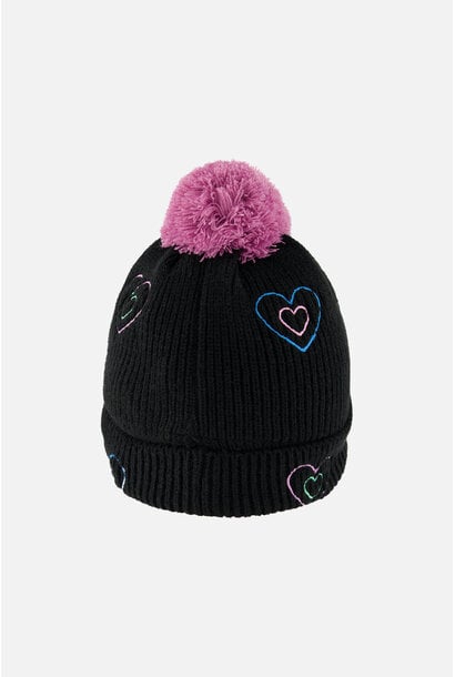 Tuque d'hiver en tricot avec pompom (doublé) COEURS