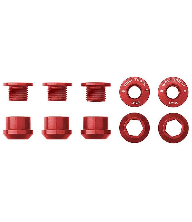 Wolf Tooth components Chainring Hardware, M8x6mm, Red, 10pcs