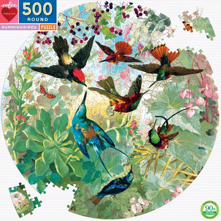 eeBoo EeBoo Hummingbird 500pc Round Jigsaw Puzzle
