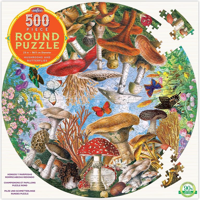 eeBoo Mushrooms & Butterflies Round 500pc Jigsaw Puzzle
