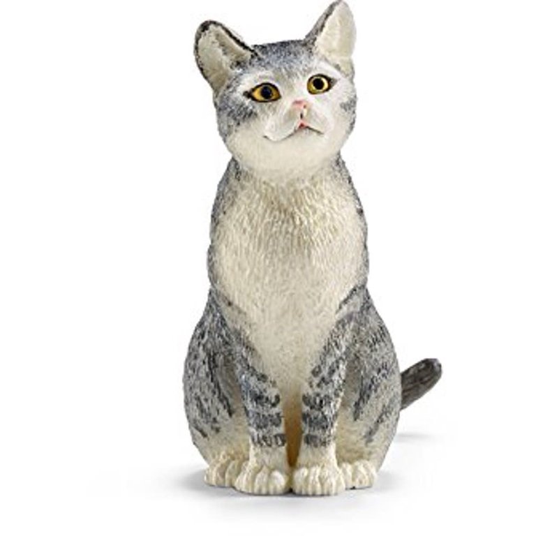 Schleich Sitting Gray Tabby Cat 13771
