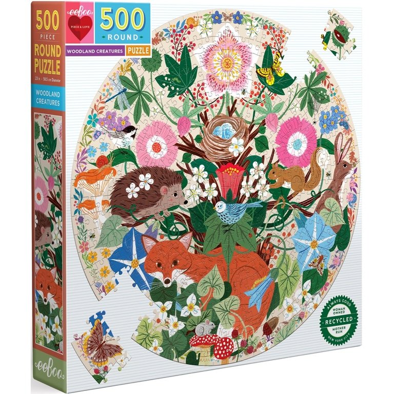 eeBoo EeBoo Woodland Creatures 500pc Round Jigsaw Puzzle