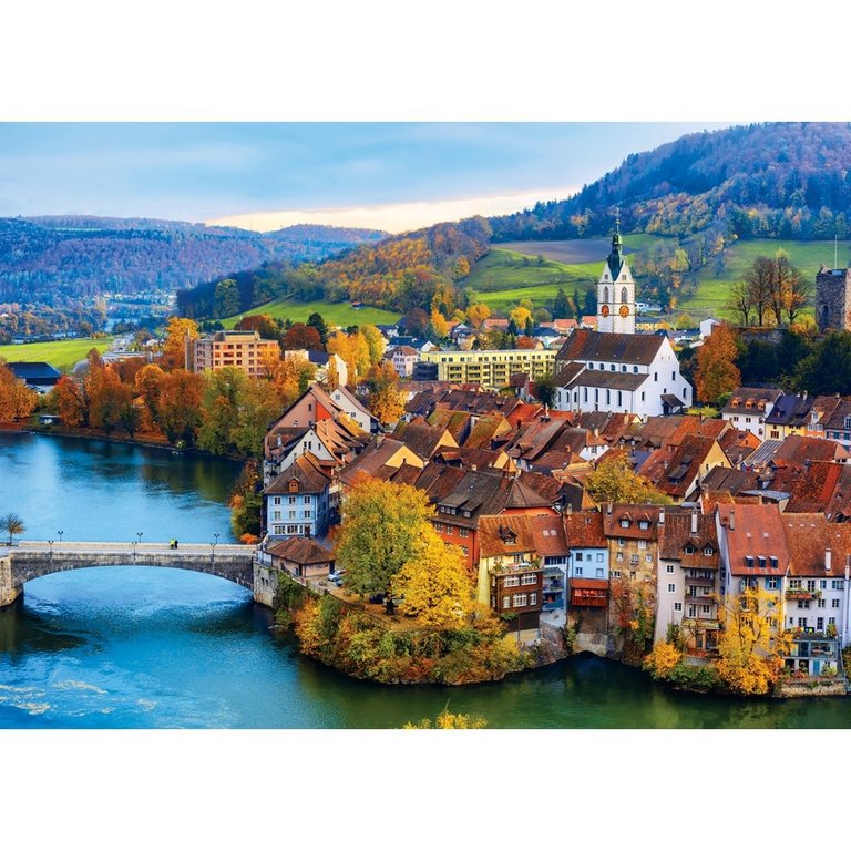 Colorcraft Puzzles Swiss River Village 1000pc Jigsaw Puzzle