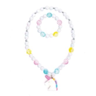 White Unicorn Necklace and Bracelet Set 86125