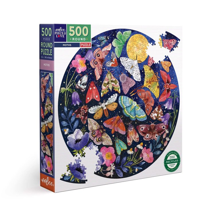 eeBoo EeBoo Moths 500pc Round Jigsaw Puzzle