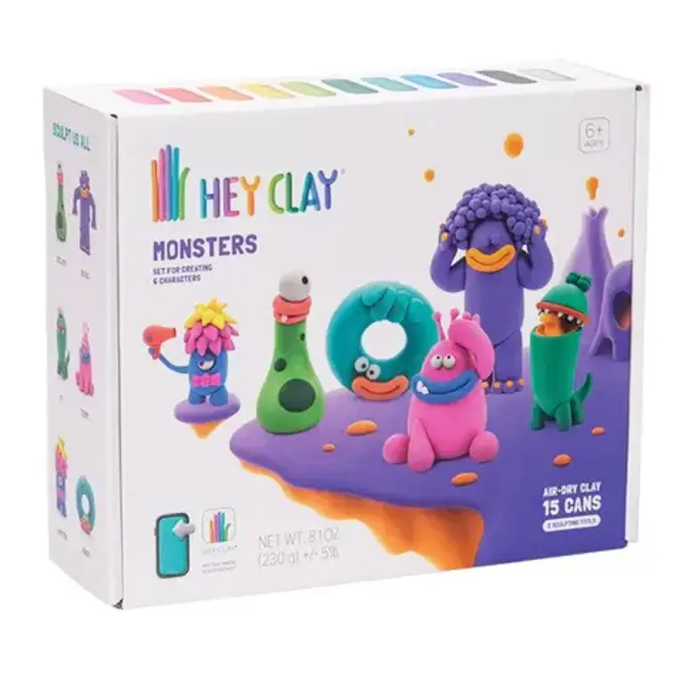  HEY CLAY Monsters - Colorful Kids Modeling Air-Dry Clay, 18  Cans with Fun Interactive App : Toys & Games