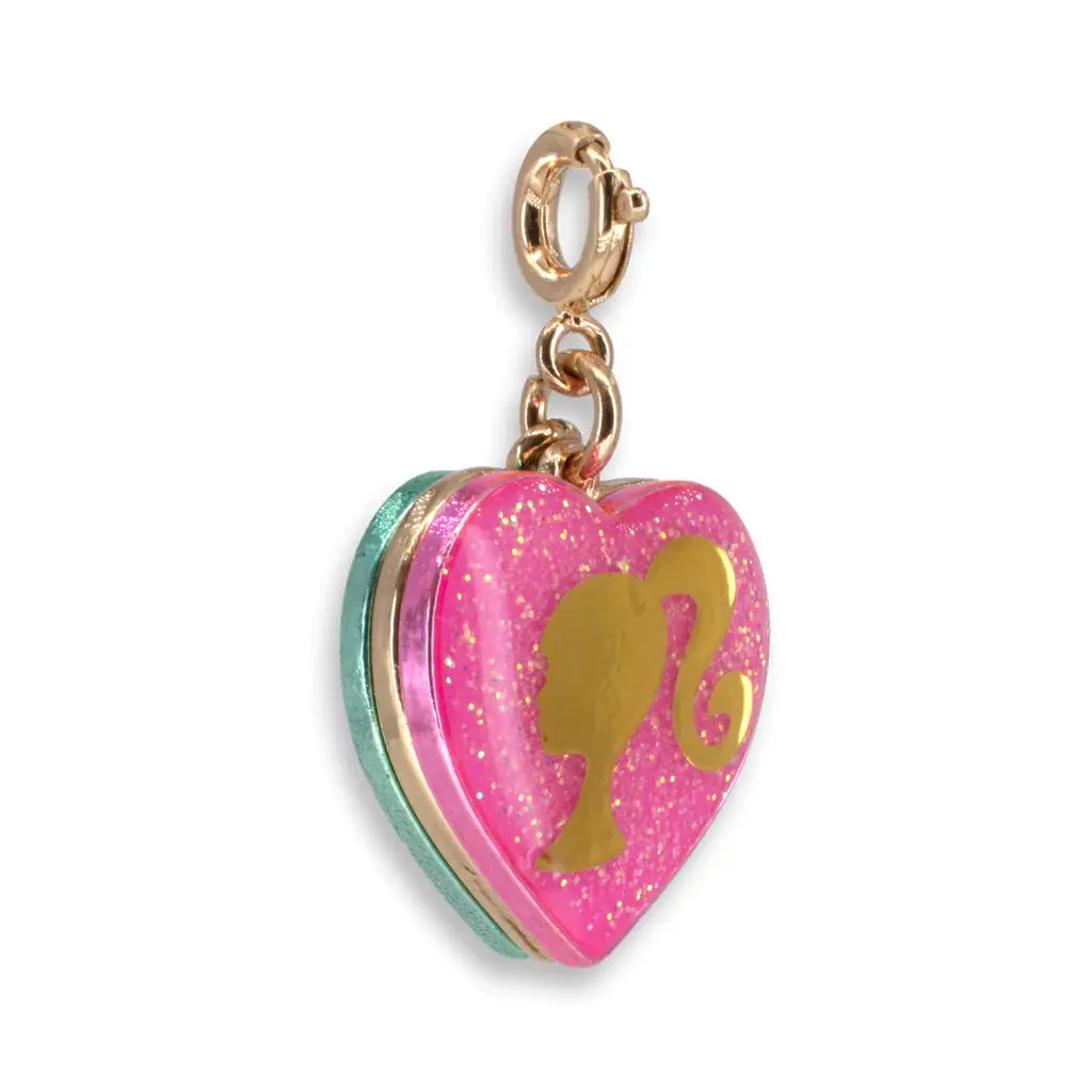 Barbie Locket Vintage Gold Heart Pendant Charm with Pink Rhinestone