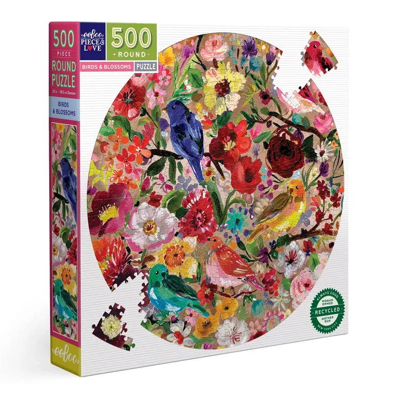 eeBoo EeBoo Birds & Blossoms 500pc Round Jigsaw Puzzle