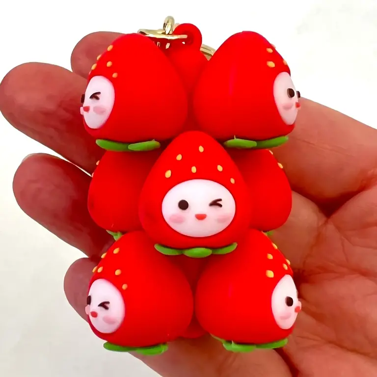 Strawberry Cluster Key Charm Keychain