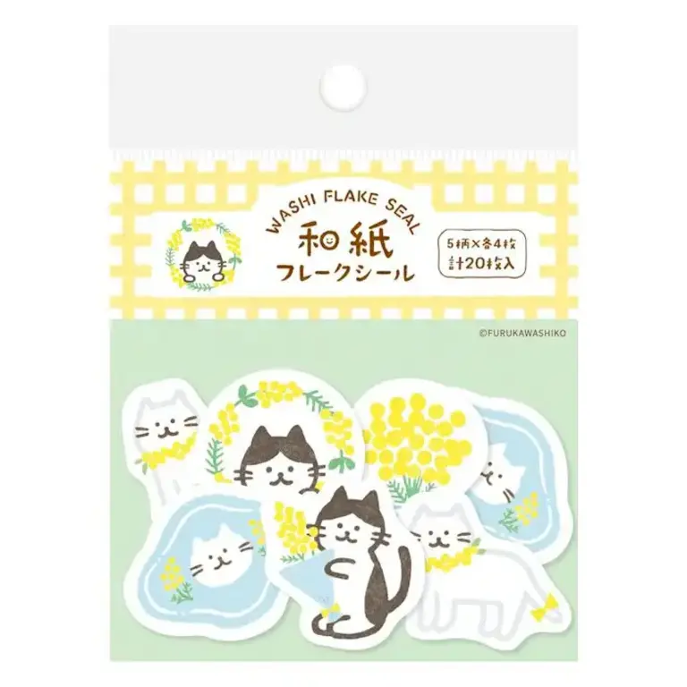 Furukawashiko Yellow Flower Cats Flake Sticker Pack