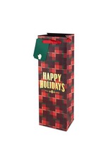 USA Plaid Happy Holidays Wine Bag