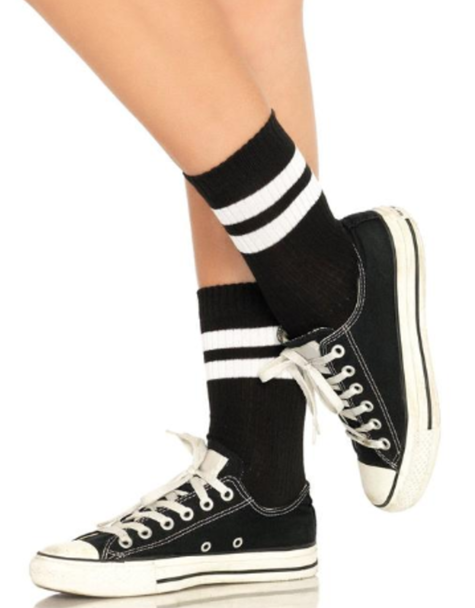 SOCKS-ATHLETIC-ANKLETS, BLACK/WHITE, O/S