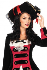 HAT-PIRATE-SWASHBUCKLER BLK W/LACE TRIM, RED BOW