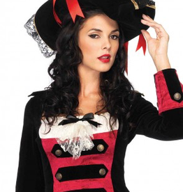 HAT-PIRATE-SWASHBUCKLER BLK W/LACE TRIM, RED BOW