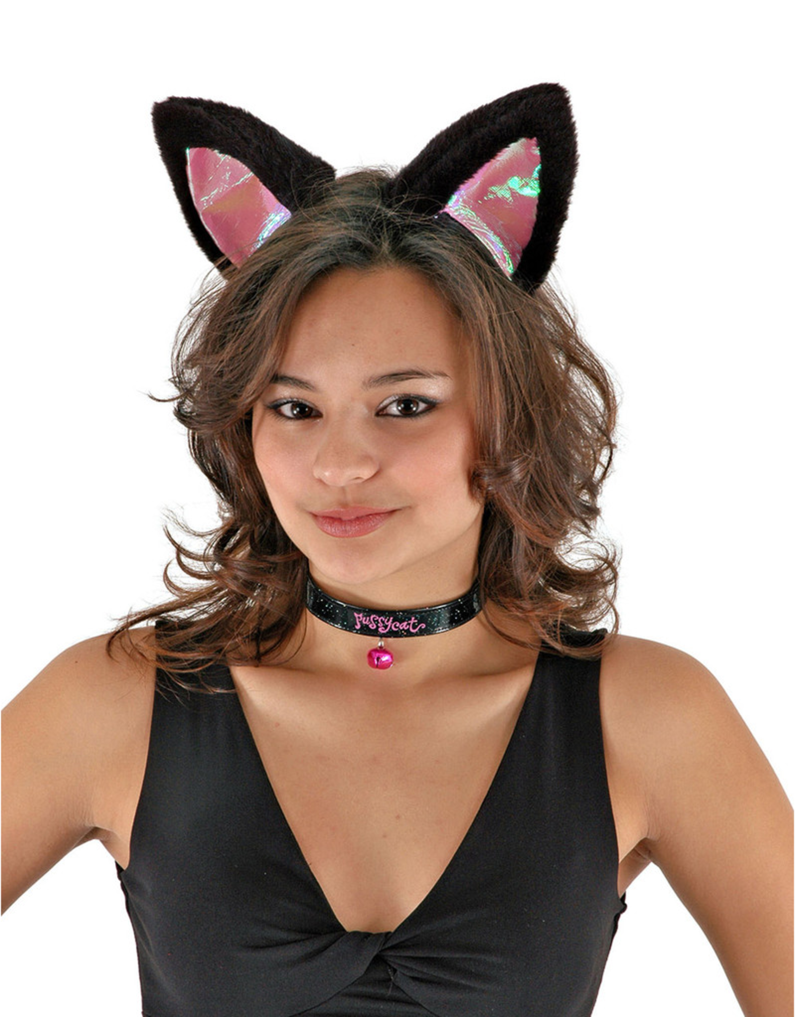 ANIMAL SET-CAT EARS, COLLAR, & TAIL, BLACK/PINK