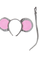 ANIMAL SET-MOUSE EARS W TAIL GREY/PINK