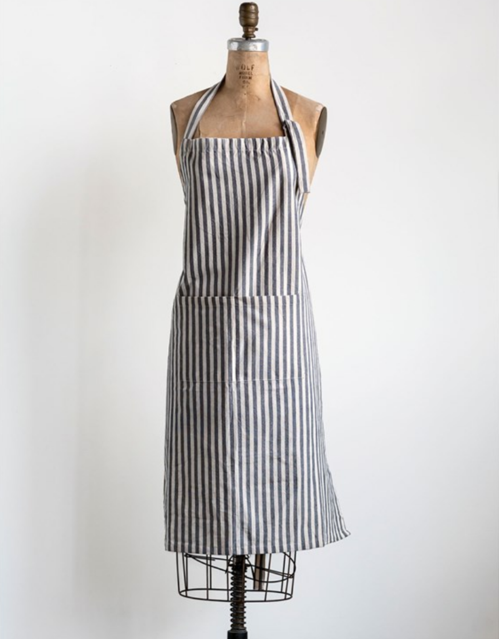 APRON-COTTON STRIPED W/ POCKET, GREY