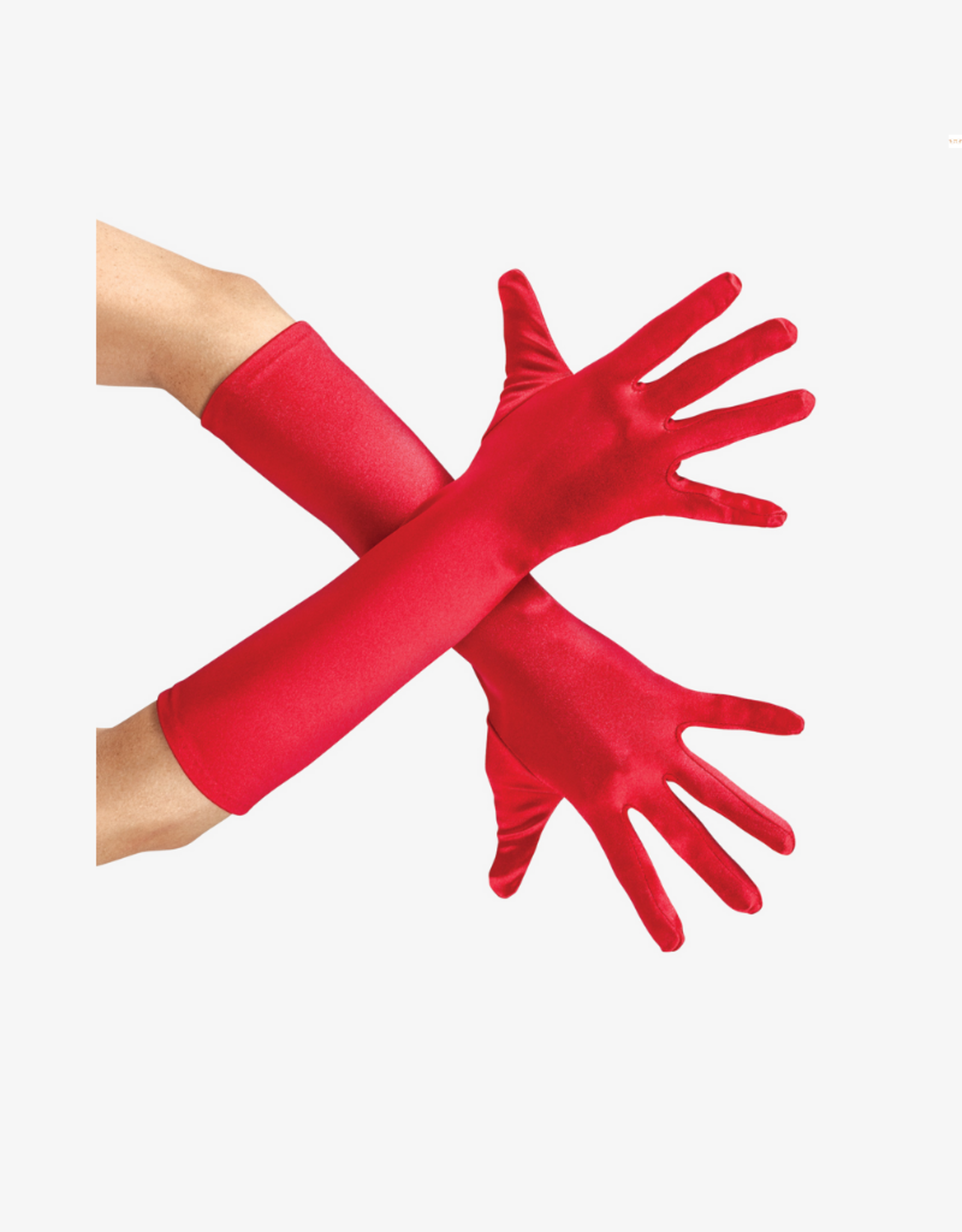 GLOVES-ELBOW LENGTH, SATIN, RED