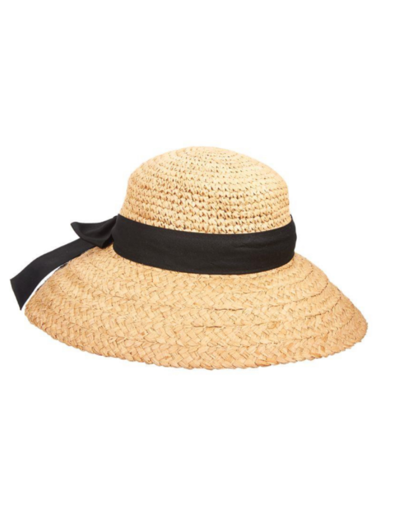 HAT-SMALL BACK BRIM "ROCKPORT" NATURAL RAFFIA  W/BLACK BAND